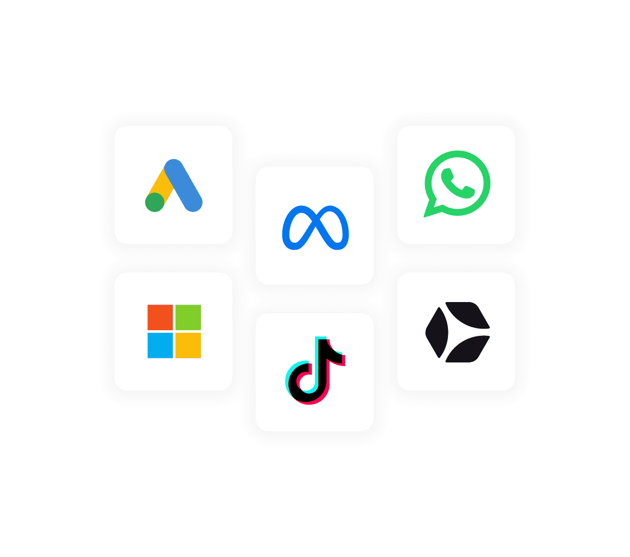 Logotipos de plataformas digitales como Google Ads, Meta, Microsoft, TikTok e Inconcert que representan los partners estratégicos.