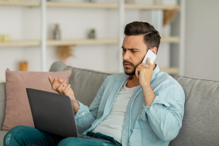 man speaking to customer service on the phone