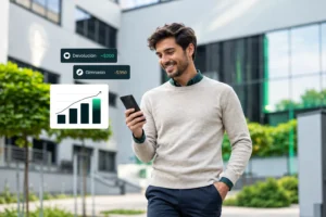 Cliente activo de una fintech consulta sus movimientos en el celular